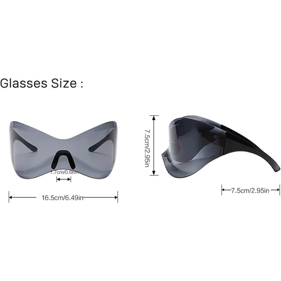 Futuristic Shield Sunglasses Oversized Wrap Luxury Dark Black Lens Hip Hop Gafas - Picture 4 of 6